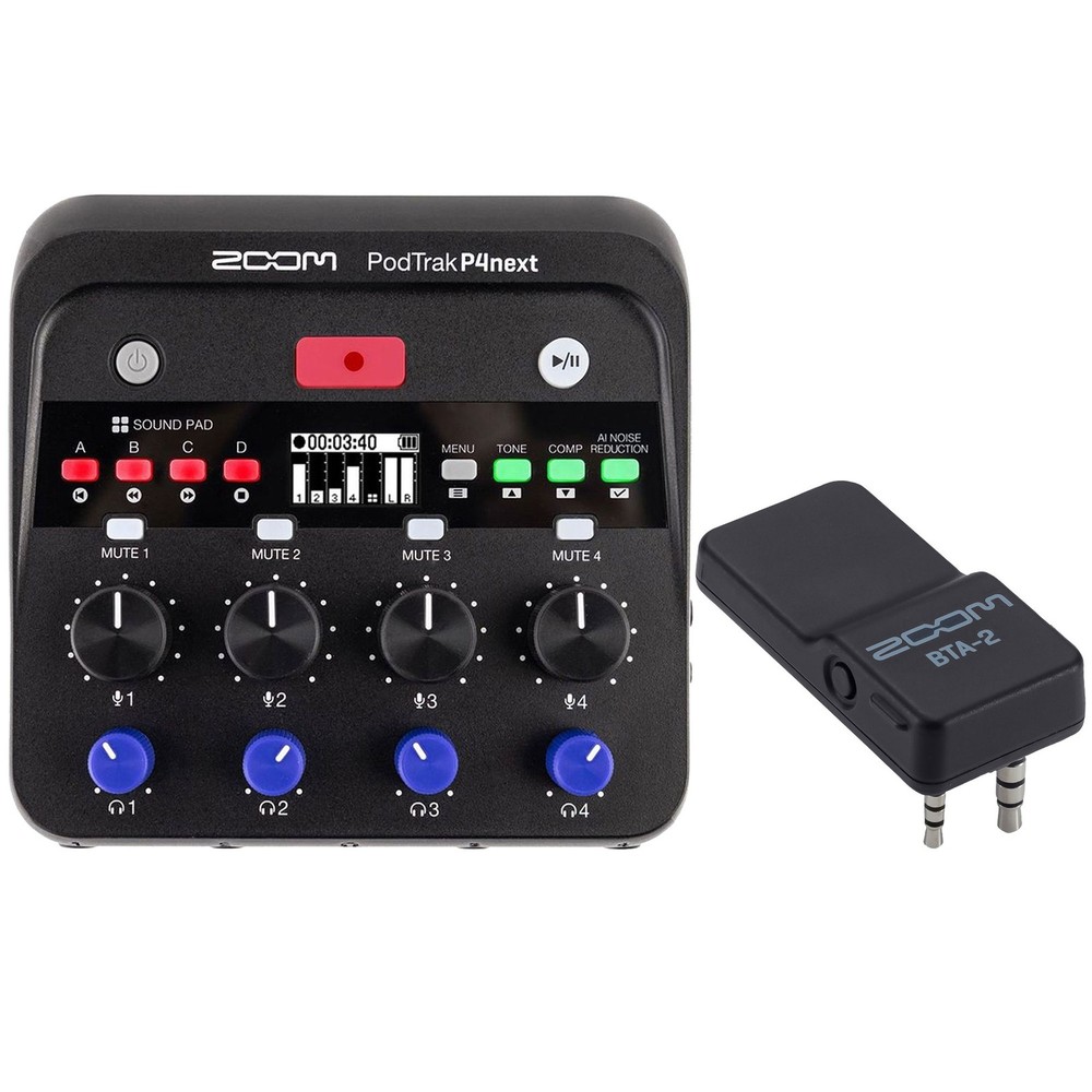 Zoom PodTrak P4next Portable Multitrack Recorder +  BTA-2 Bluetooth Adapter