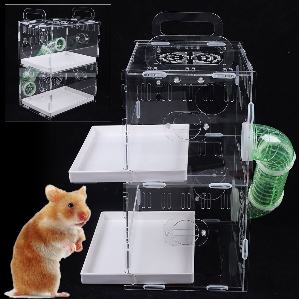 Acrylic 2 Tier Hamster Cage Habitat Clear Rodent Gerbil Mouse Mice Rat House usa