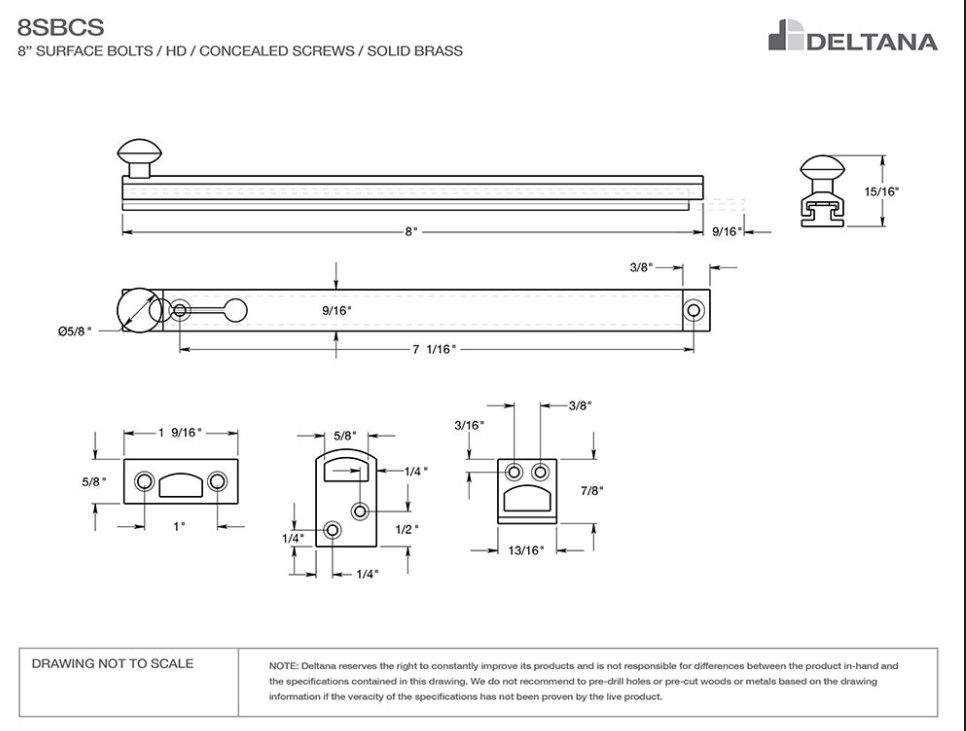 8" Surface Bolt, Concealed Screw, HD 8SBCS19 paint black