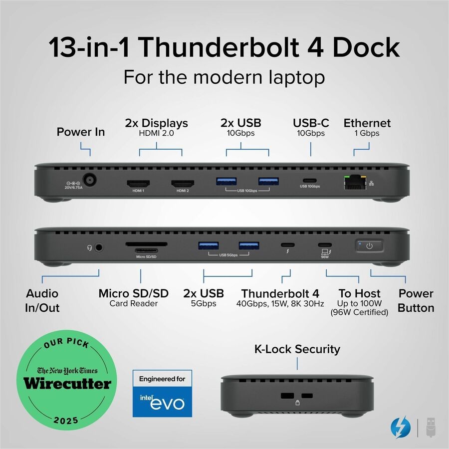 Plugable TBT4-UD5 Thunderbolt 4 Dock 100W Charging