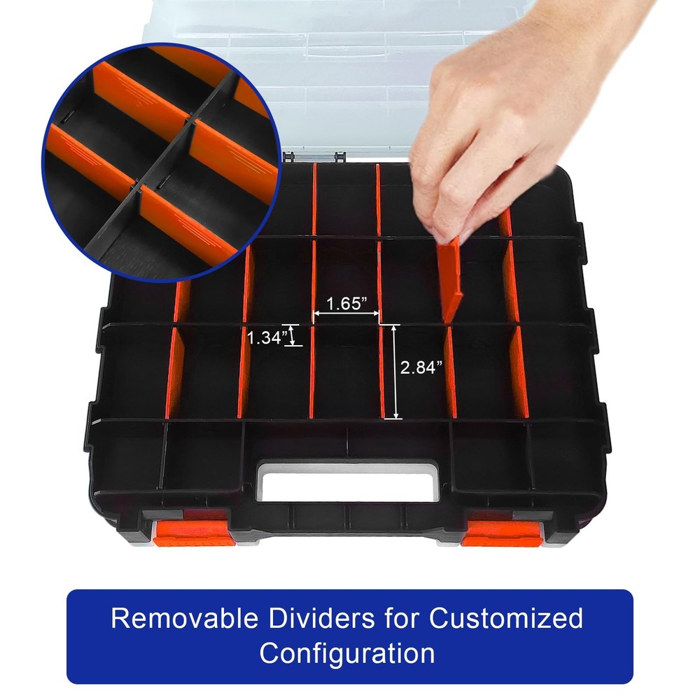 Tools Organizer Box Small Parts Storage 50-Compartment Double Side Orange