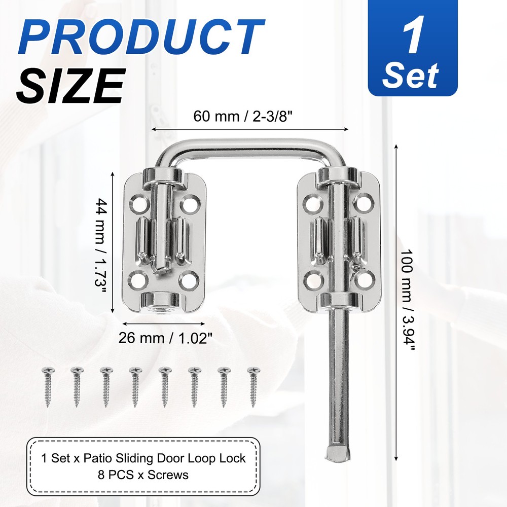 Patio Sliding Door Loop Locks, (2-3/8", Silver), U-Shaped Lock Loop Latch