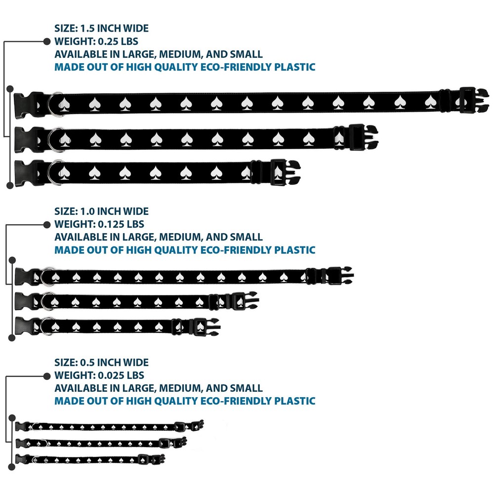 Plastic Clip Collar Spade Black/White NARROW-Medium 8.5-12"