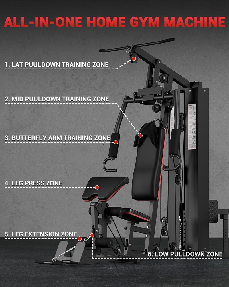 🔴150 Lbs Home Gym Machine Multifunctional Workout Equipment with Weight Stack