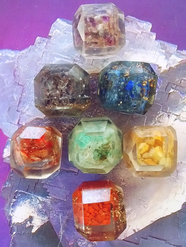 CHAKRA SET, ORGONE Chakra Crystal CUBE Set, Engraved or Not, 7 CUBE CHAKRA SET