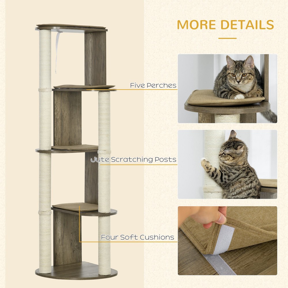 65" Corner Modern Cat Tree Tall for Climbing with Scratching Posts