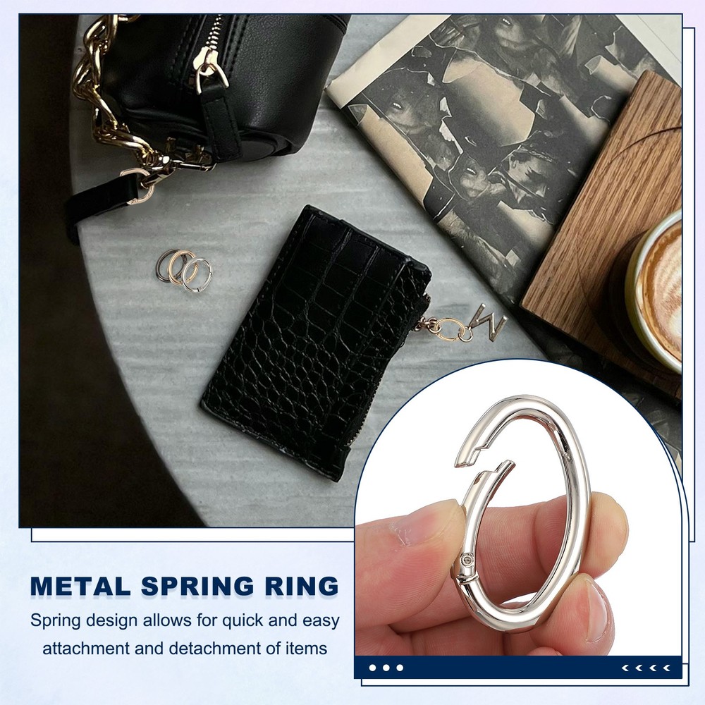 6 Pcs 47mm Oval Egg Shaped Spring Snap Keychain Clip for Purses Silver