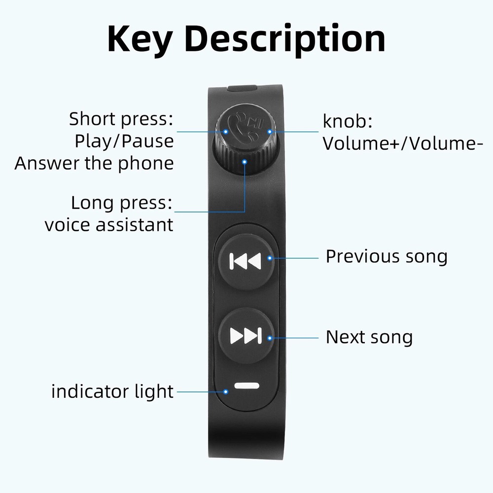 For Motorcycle Handlebar Wireless Bluetooth Media Remote Control Button Black