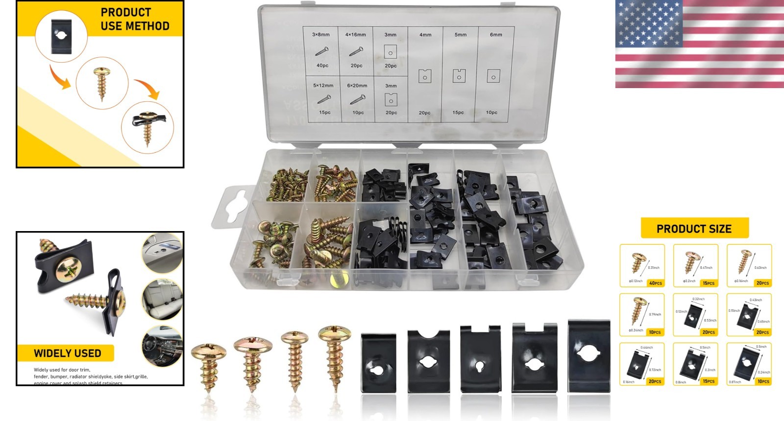 170 Pcs Car Screw Assortment Kit with Metal U Clips for Vehicle Interior and ...