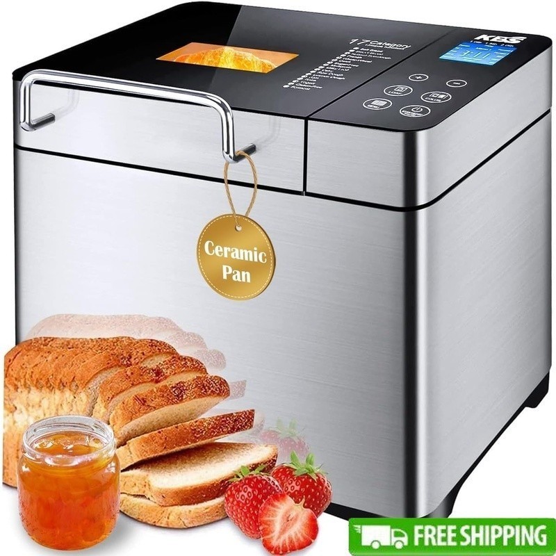 Automatic Bread Machine 710W Non Stick Ceramic Pan 17 Programs Timer Dispenser