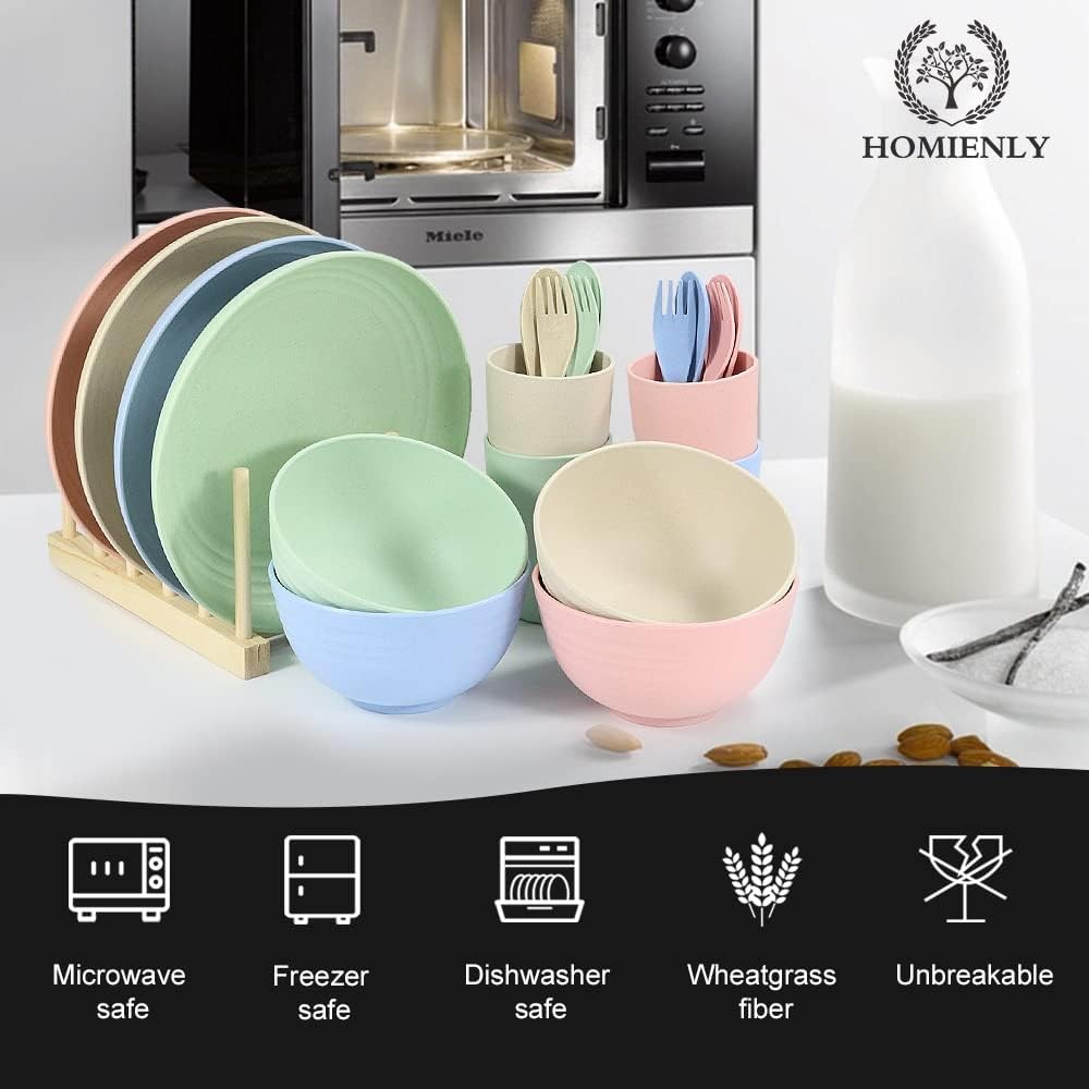 Wheat Straw Dinnerware Sets, 20 PCS Dishes 20 PCS, Multicolor-Light