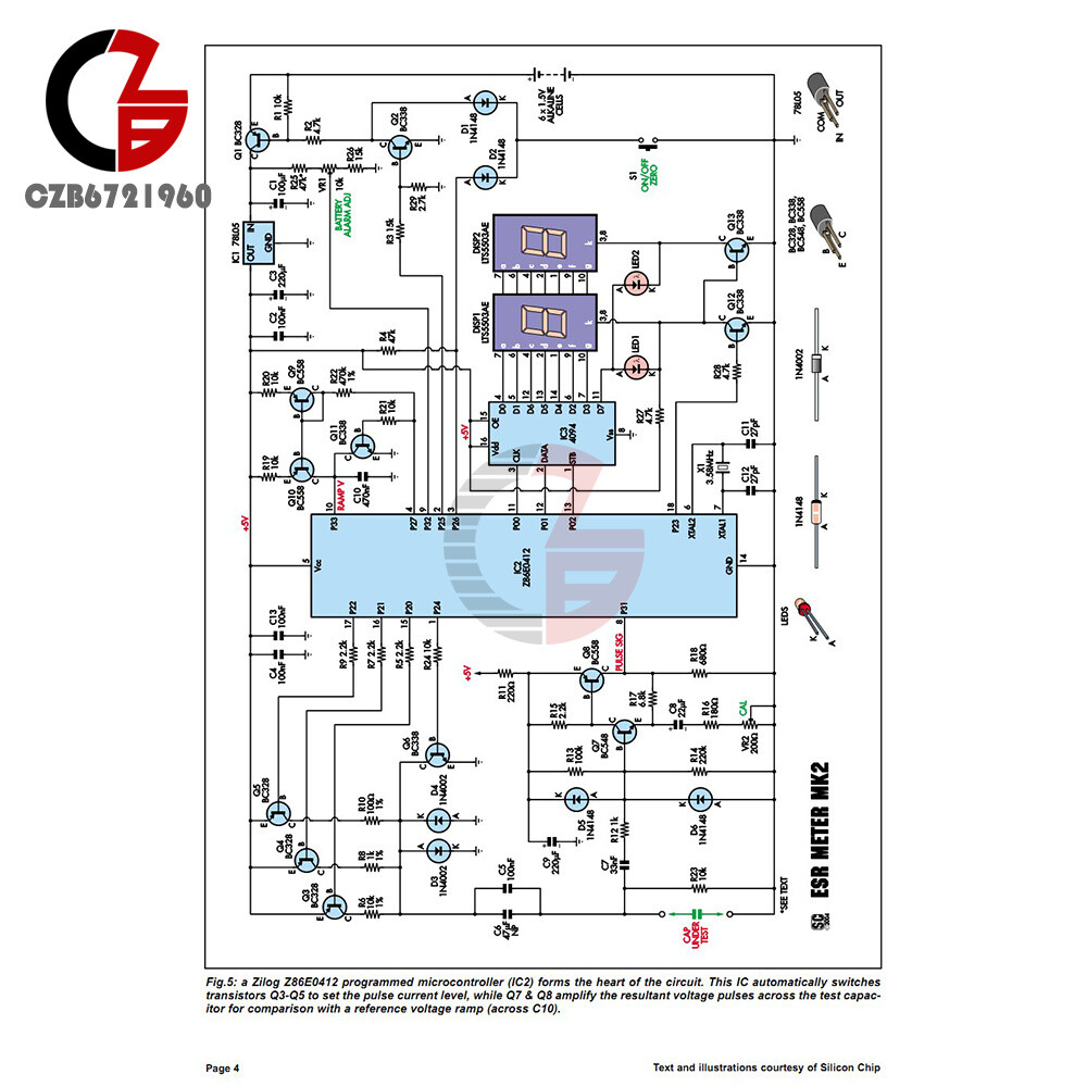 Ohm LCD Digital ESR Capacitance Meter In Circuit Tester MSP430F413 Chip Control