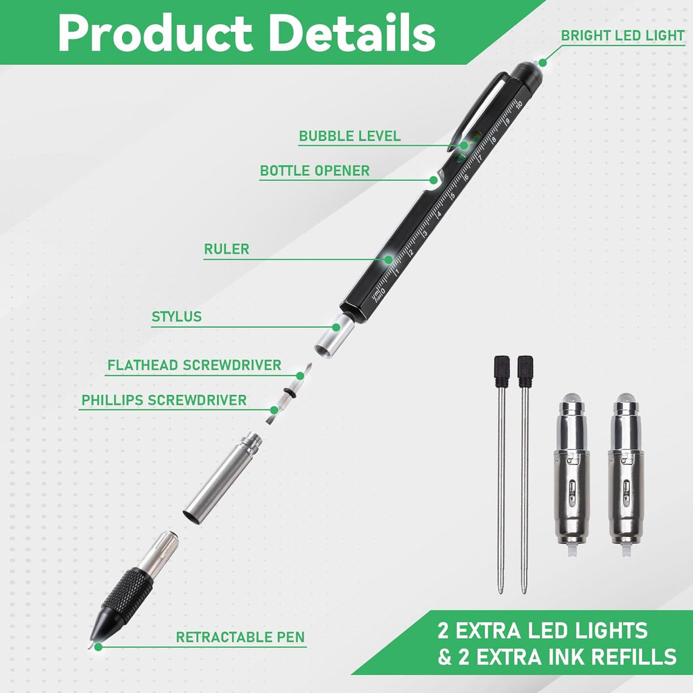 9-in-1 Multitool Pen with LED Light, Stylus, Level, Screwdriver, Cool Gadget