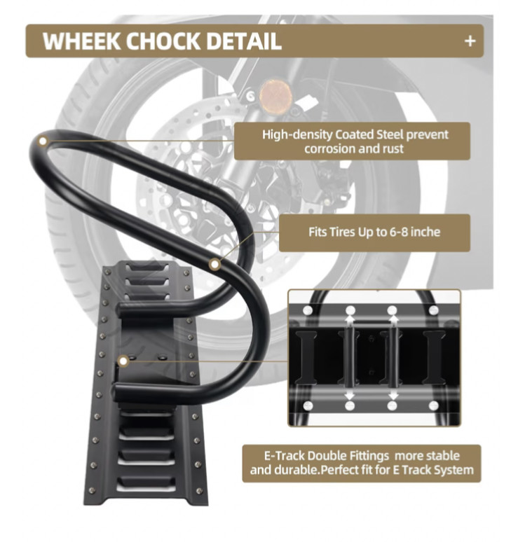 2 Pack E Track Wheel Chock & Strap Kit Track Motorcycle Wheel Chock Trailers