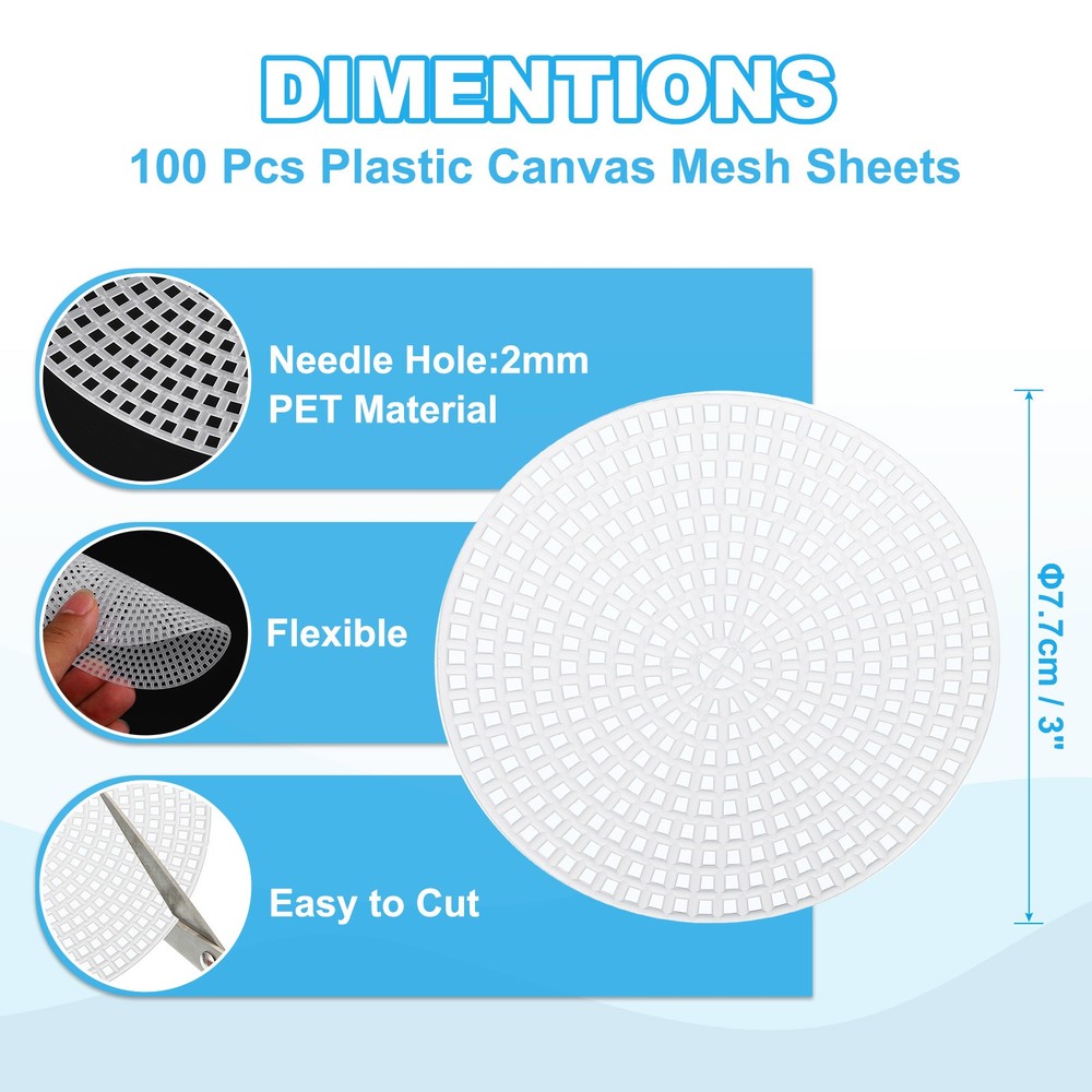 100 Pcs Plastic Canvas Mesh Sheets 3" Round Clear Canvas Sheets