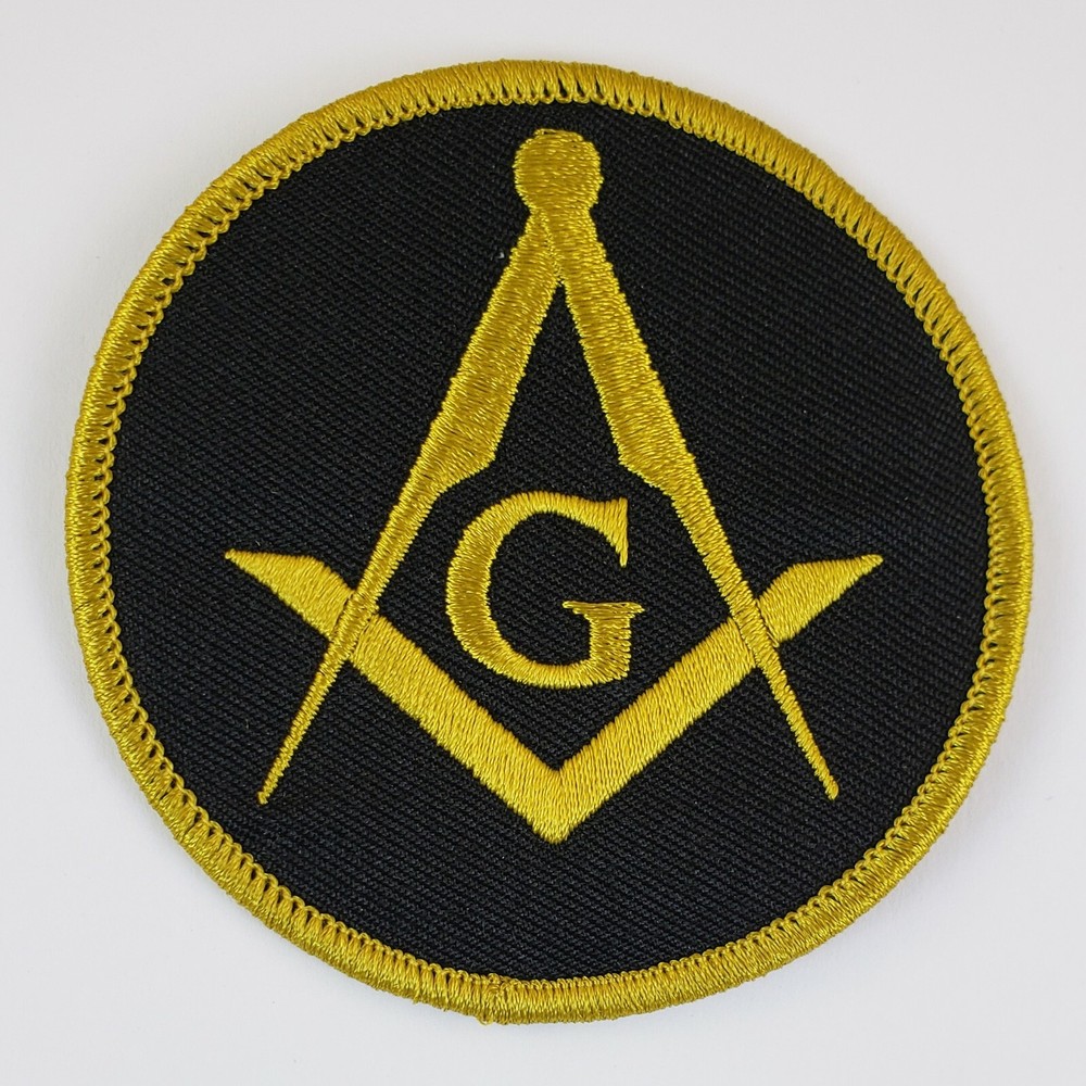 Masonic Square & Compasses Patch Black Gold Biker Mason Freemason