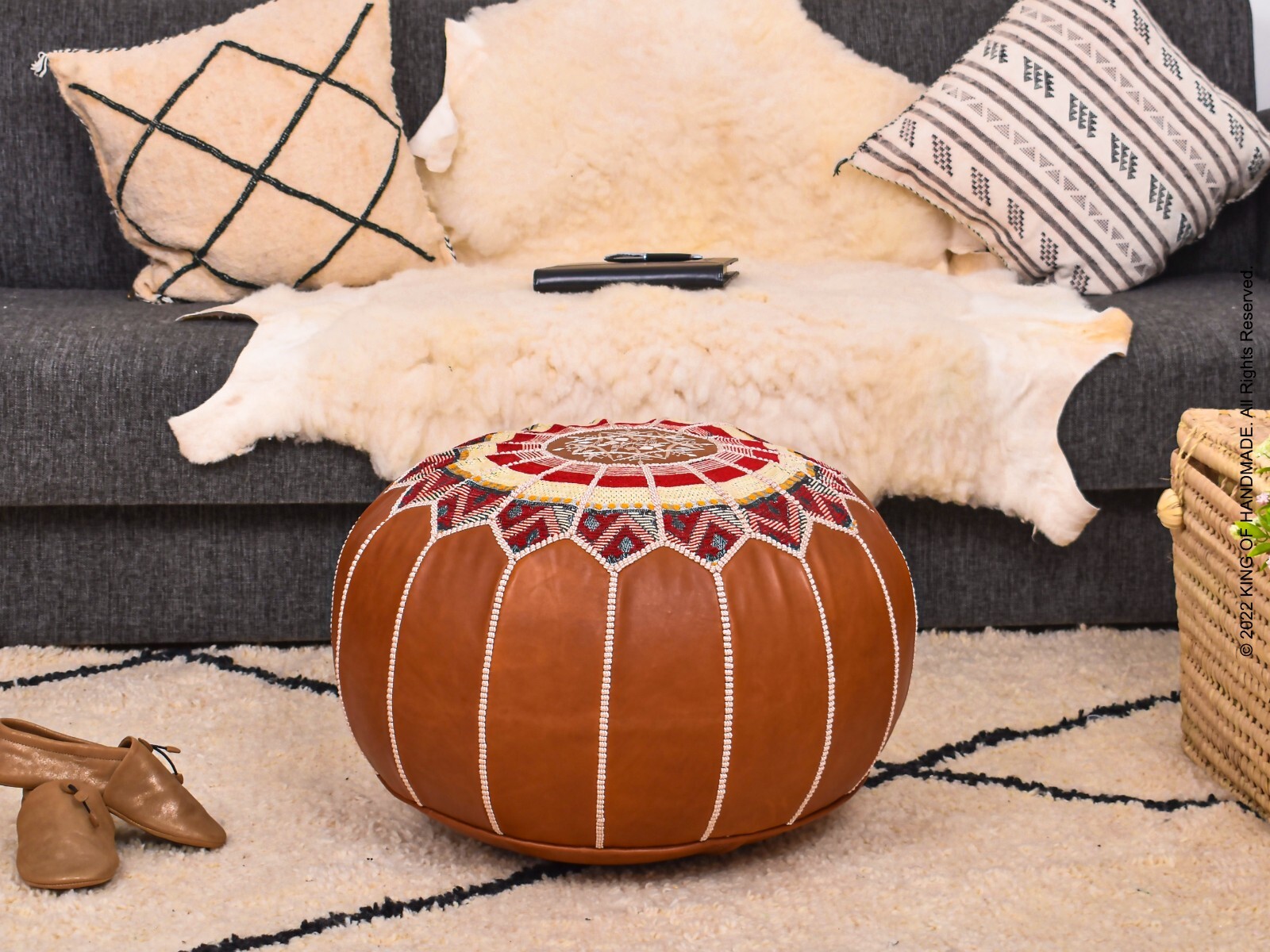 🌟Footstools | Moroccan Pouf Ottoman | Genuine Leather, Hand-Embroidered🌟
