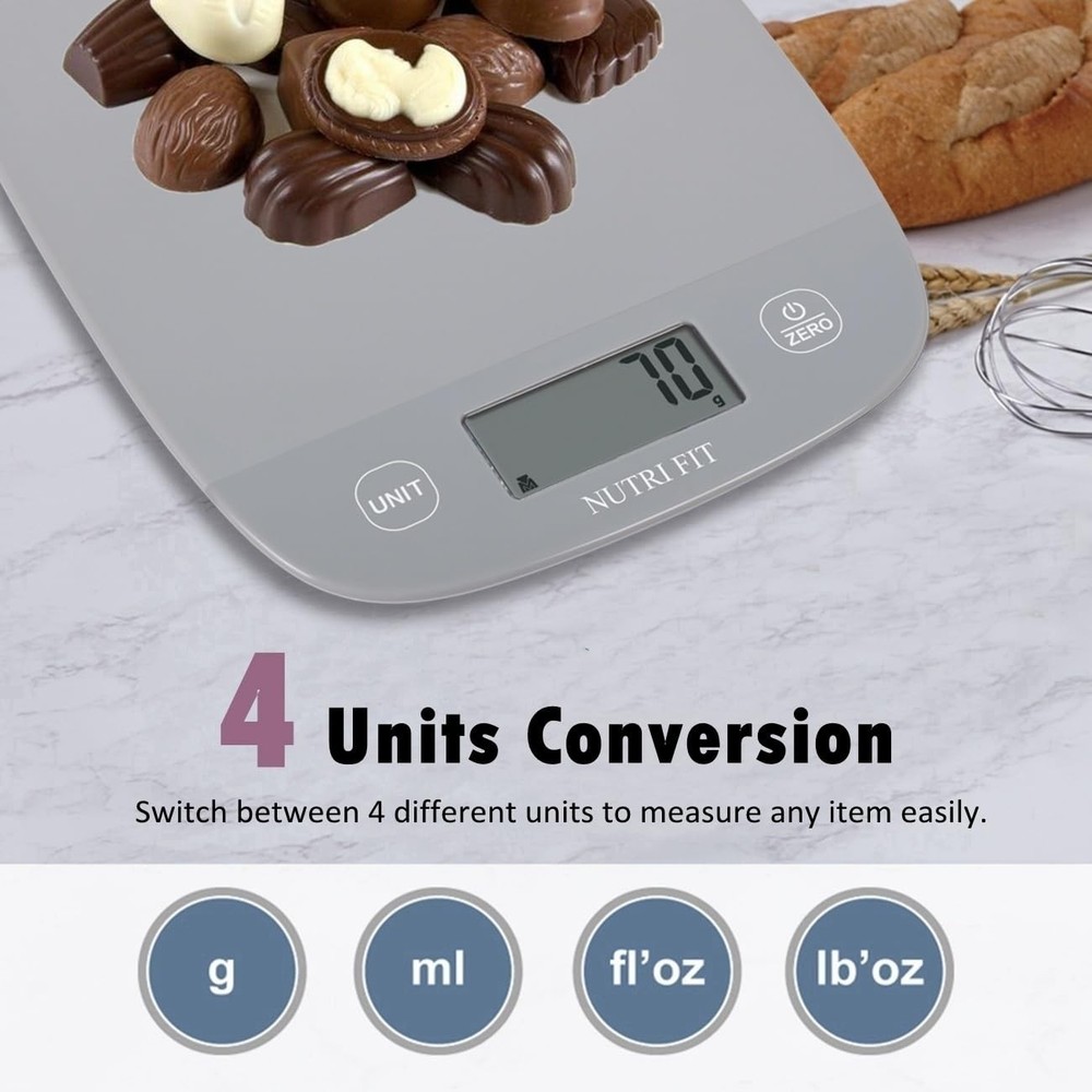 Precision Digital Kitchen Scale with Auto Shutdown - Max 11lb, Cool Gray Design