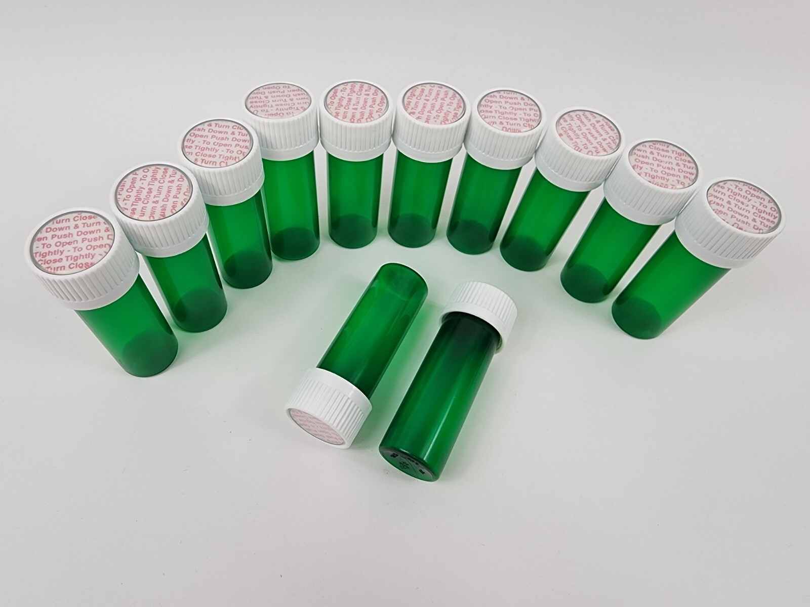 Lot of 12 Small Green Plastic Rx Pill Bottle 8 Dram for Crafts/Storage