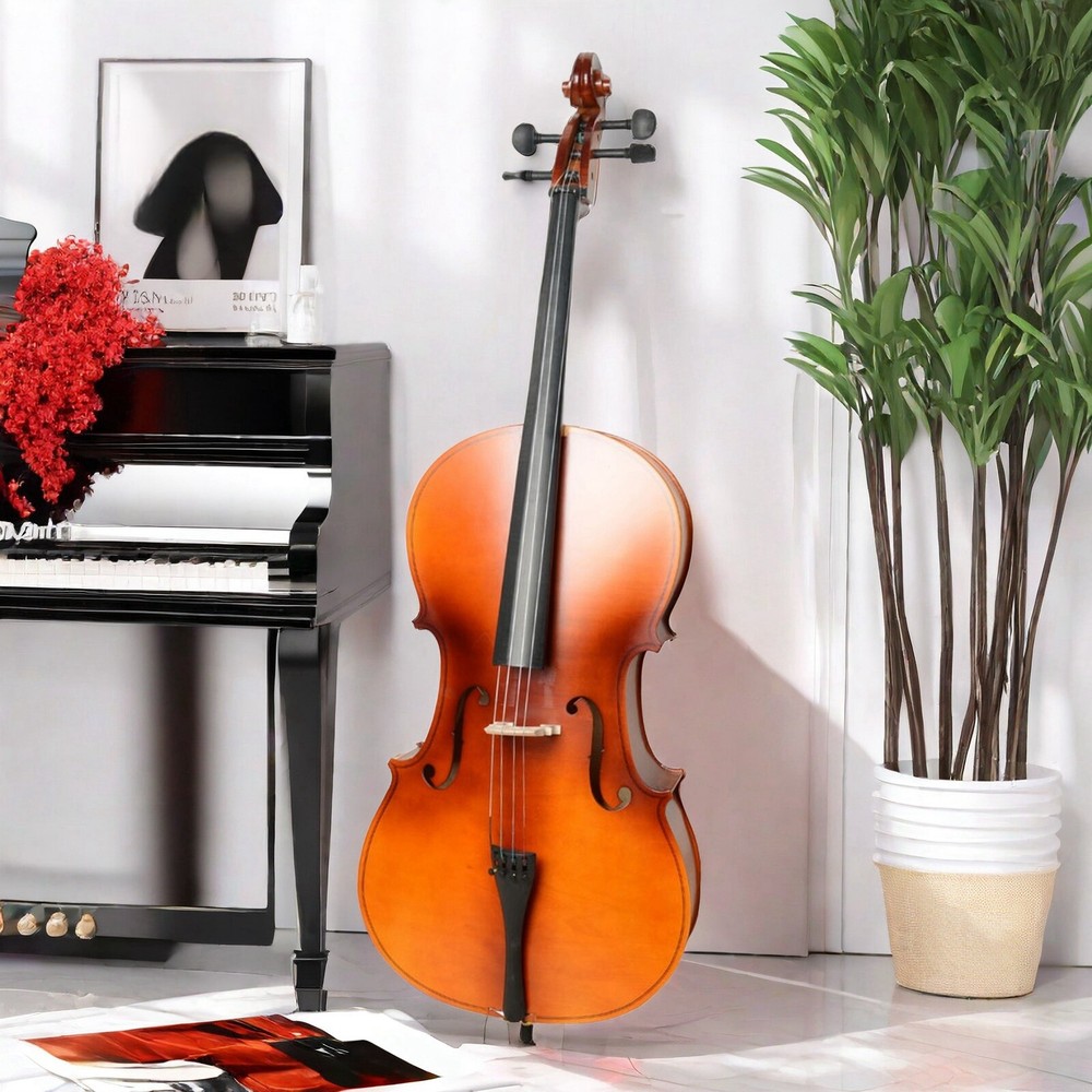 4/4 Full Size Matte Natural Acoustic Cello Set, Beginner Cello & Violoncello