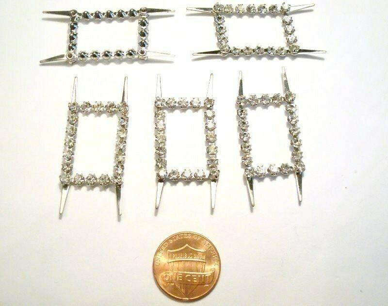 6 VINTAGE SILVER AUSTRIAN CRYSTAL RHINESTONE 26mm RECTANGLE 4 PRONG FINDING E46