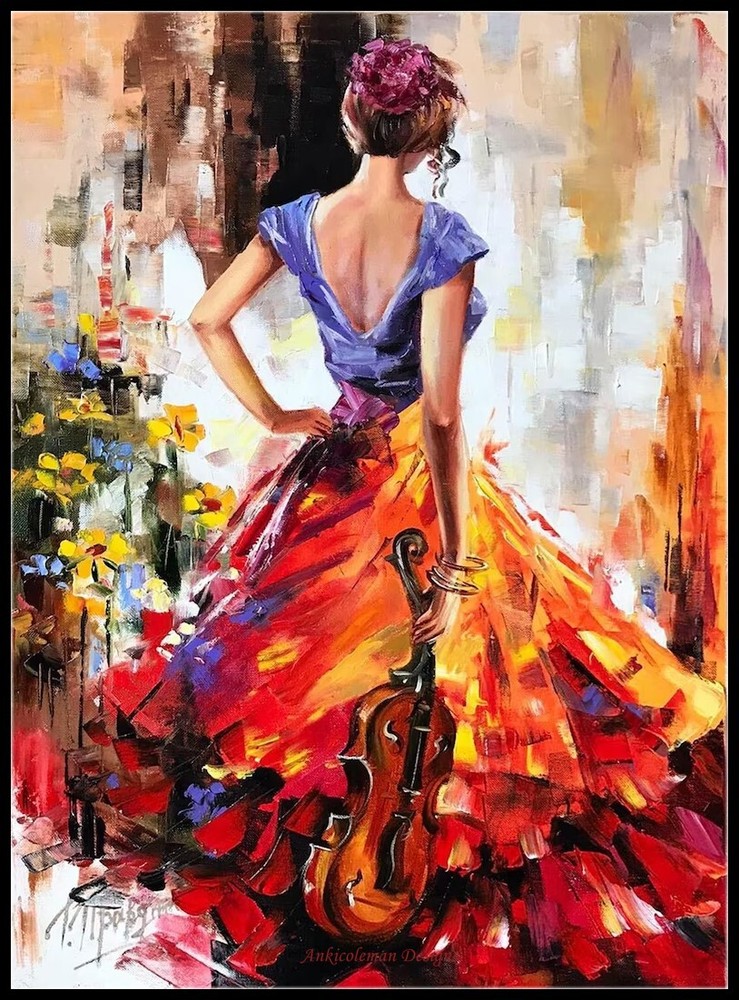 Violinist - DIY Chart Counted Cross Stitch Patterns Needlework DMC Color 14 ct