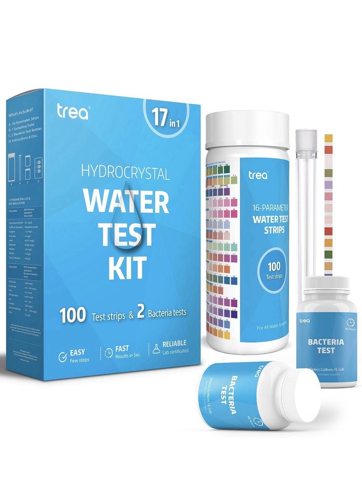 HYDROCRYSTAL 17 IN 1 DRINKING WATER TEST KIT 100 TEST STRIPS 2 BACTERIA TESTS