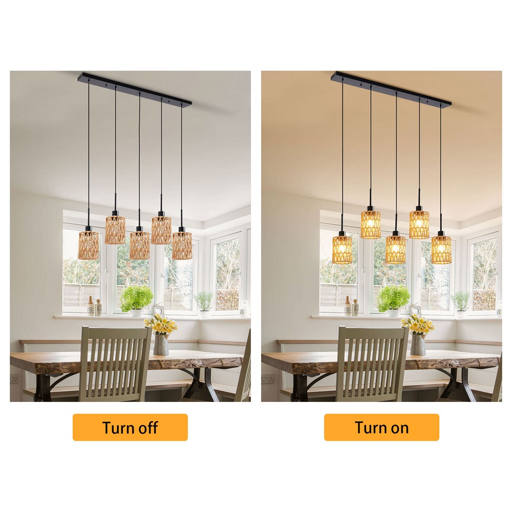 Pendant Light, 5-Light Pendant Lamp, Height Adjustable Hanging Ceiling Light