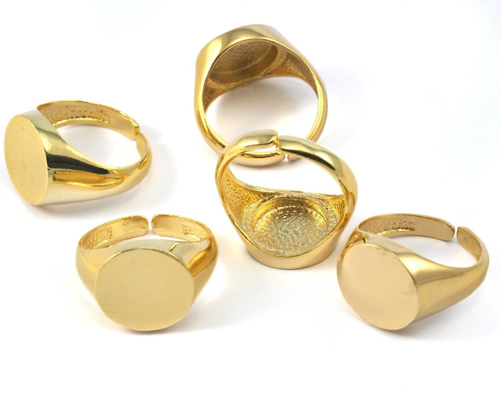 Adjustable ring Gold plated Brass with 13 mm base setting 1614G