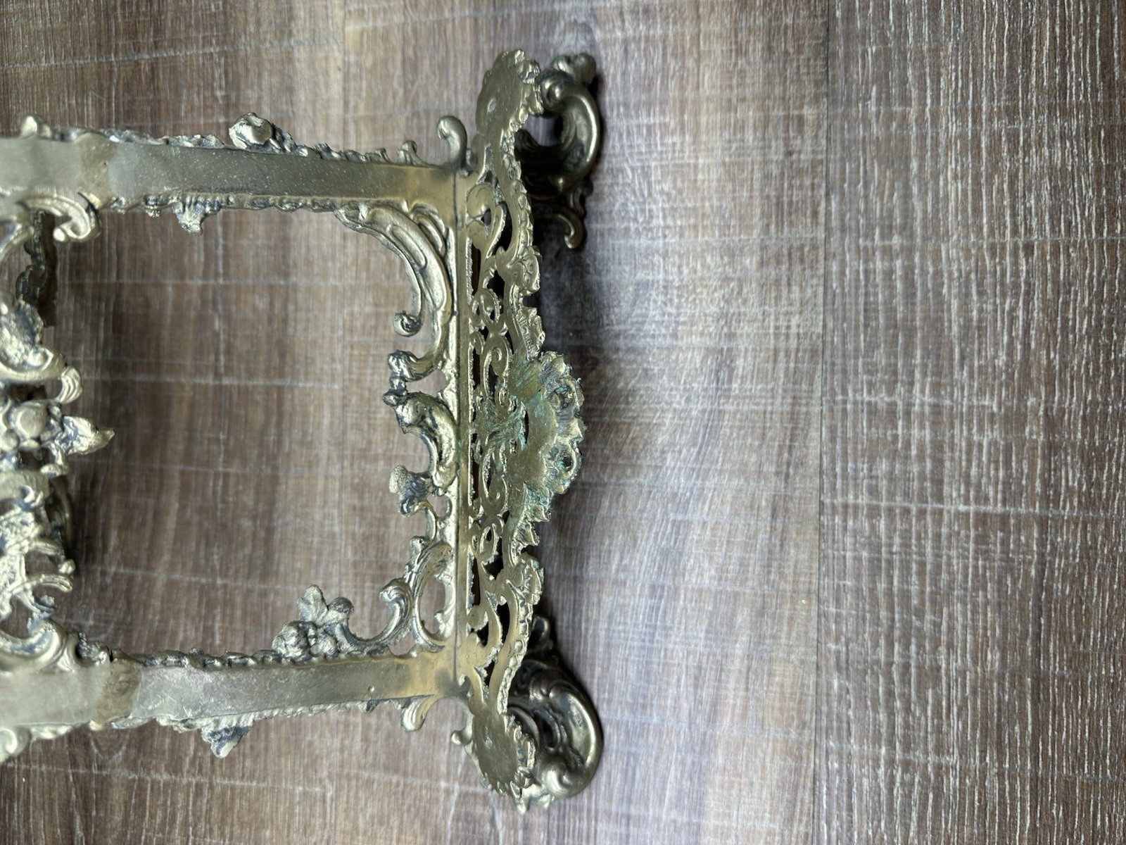 Vintage Rococo Revival Style Polished Brass Table Display Easel Ornate