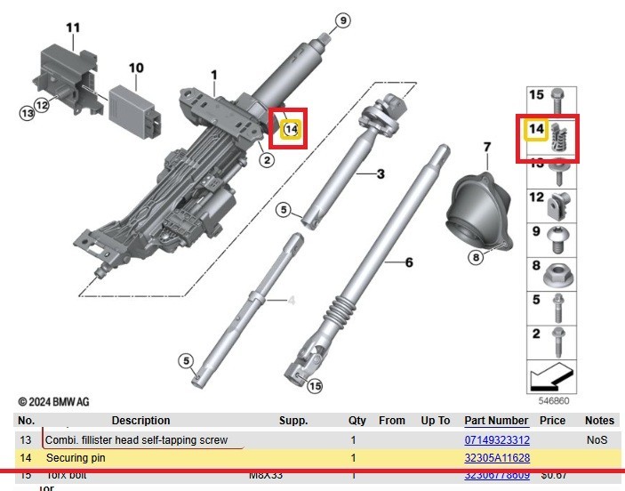 BMW Securing Pin for Steering Column 32305A11628