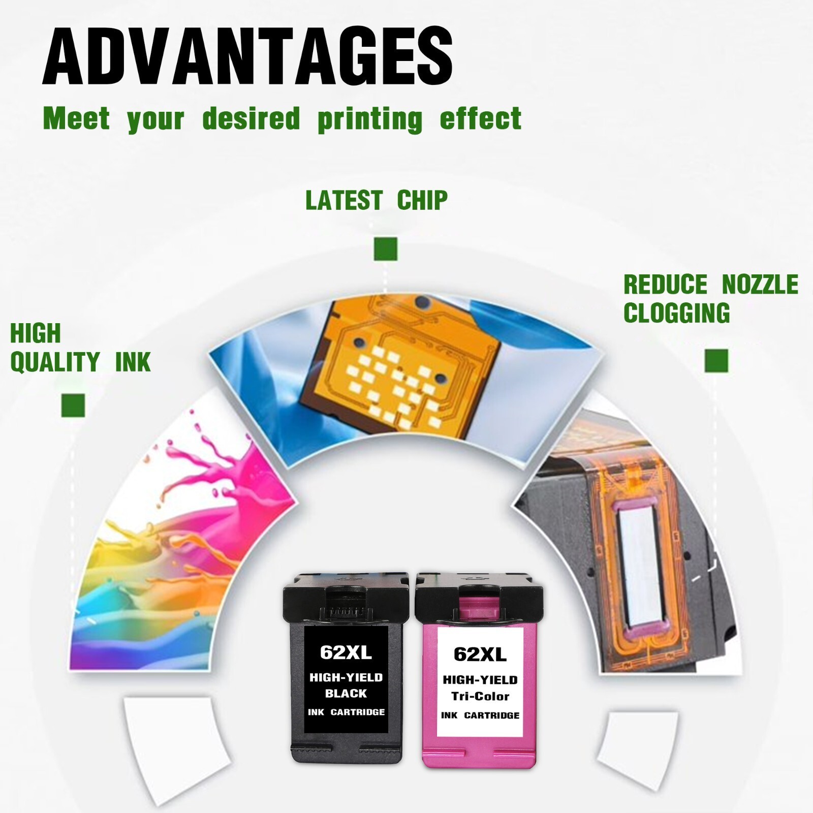 62XL Ink Cartridges Combo Pack for HP Envy 5663 5660 5540 7640 5740 5746