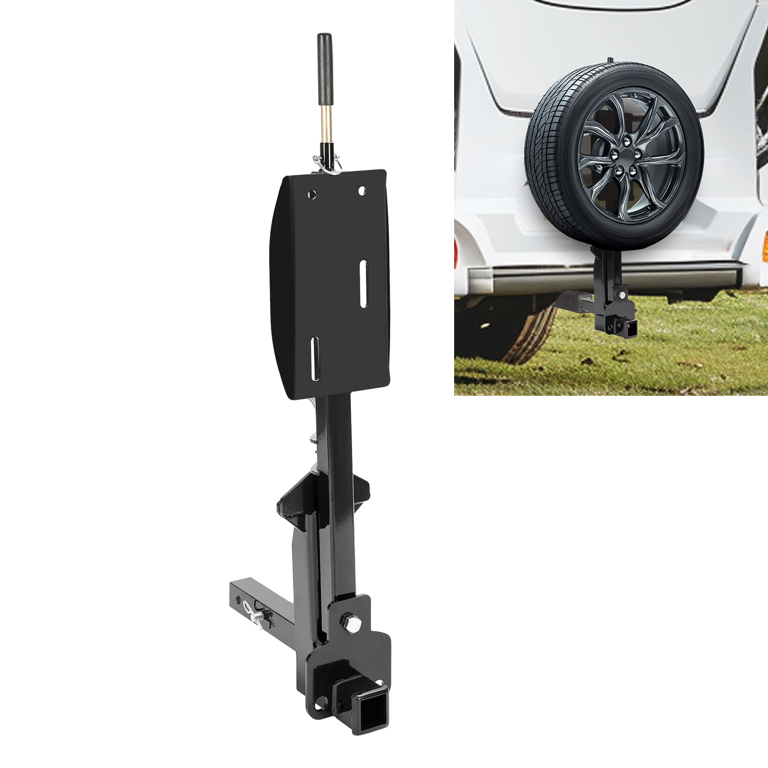 Hitch Mounted Spare Tire Carrier For 16" 16.5" 19.5" 22.5" 24" Motorhomes Wheels