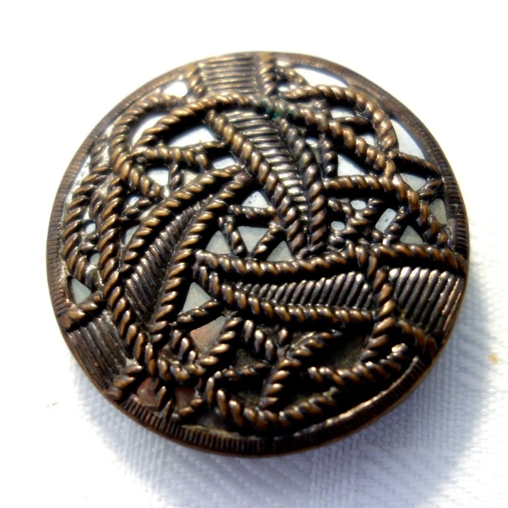 Antique Open Work Metal Twinkle Button Mirror Back 1 3/8"