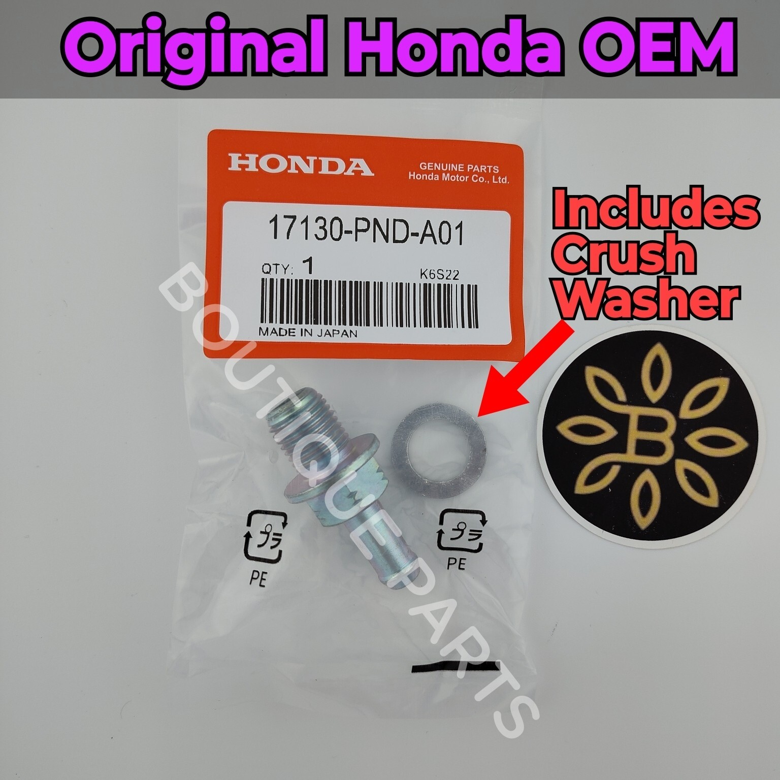 Genuine OEM PCV Valve Kit & Washer 17130-PND-A01 Positive Crank Vent for Honda