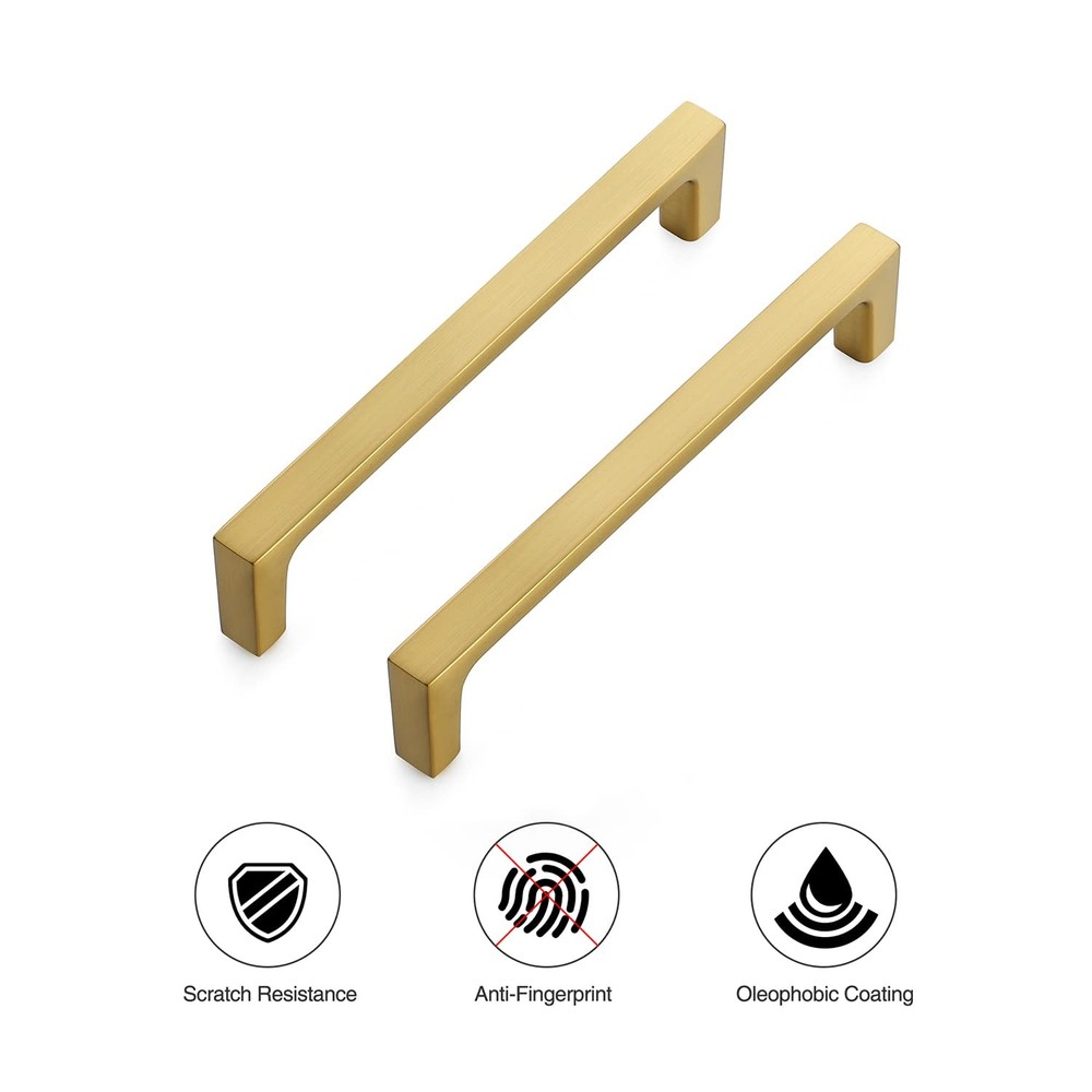 10 Pack Solid 5 Inch Kitchen Square Cabinet Handles Brushed Brass Drawer Pull...