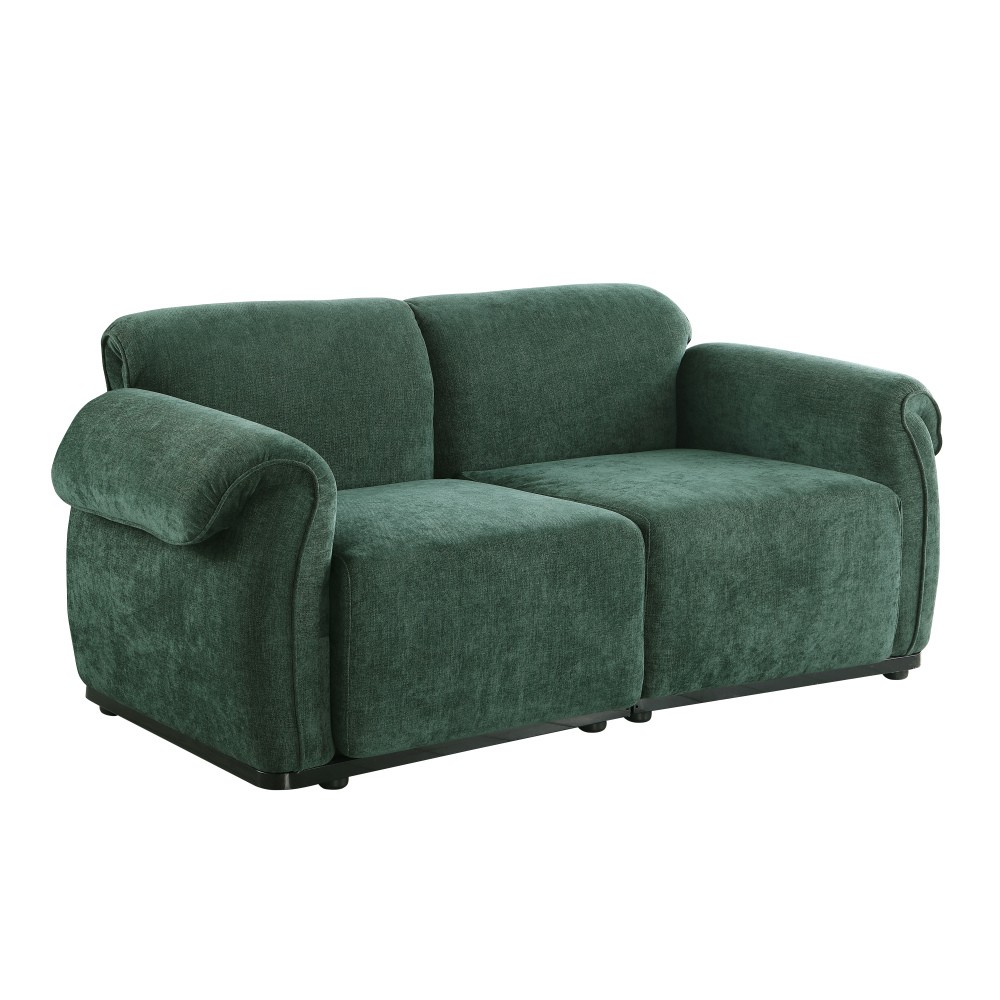 68.5" Green Chenille Sectional Sofa, Iron Frame, Split Back, Square Arms