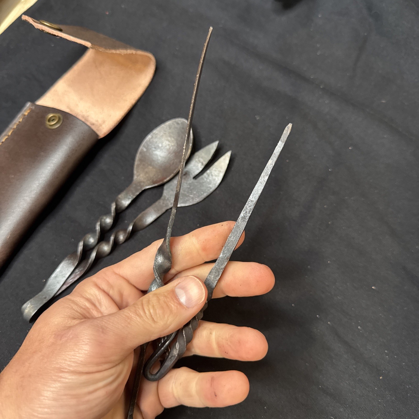 Handmade Medieval Cutlery Set With Cover -Hand Forged Viking Eating Utensils Set