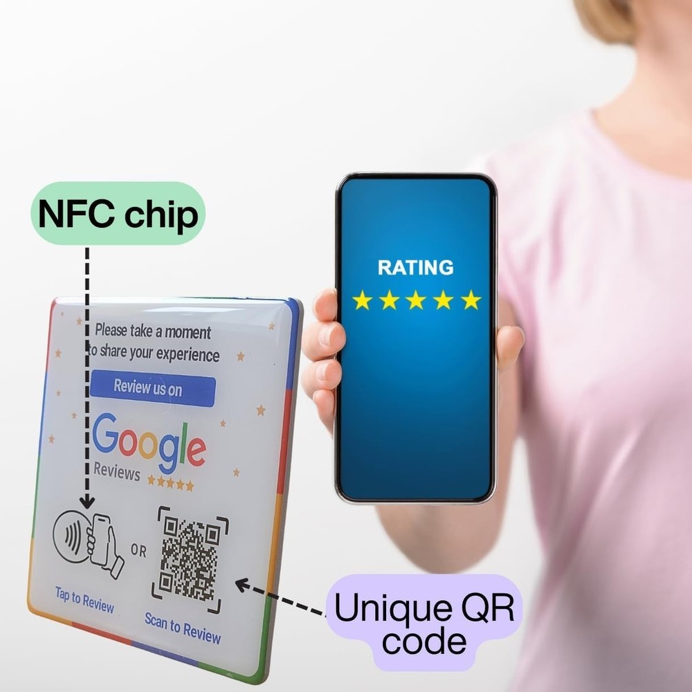 Dual-Function NFC Epoxy Plate for Google Reviews - No Subscription Required