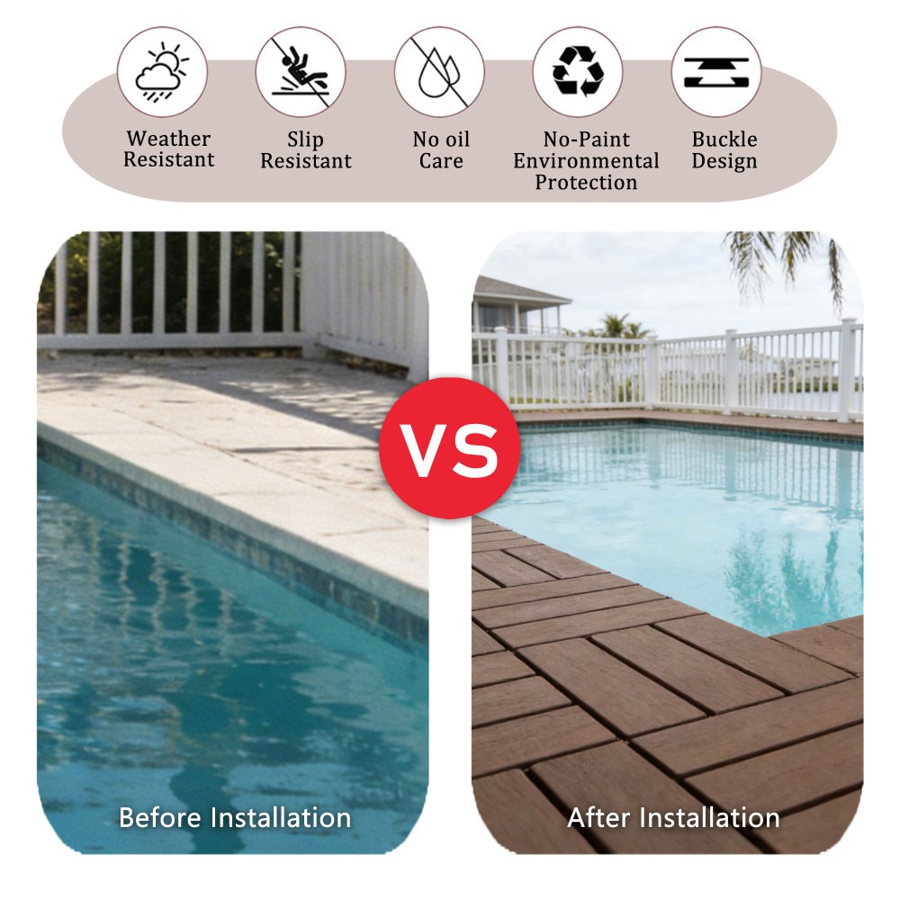 68 Pack 11.42"x11.42" Plastic Interlocking Deck Tiles Flooring Pool Poolside