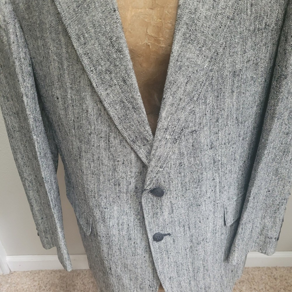 Savile Row Blazer 2 Button Coat Jacket Black Herringbone 34L
