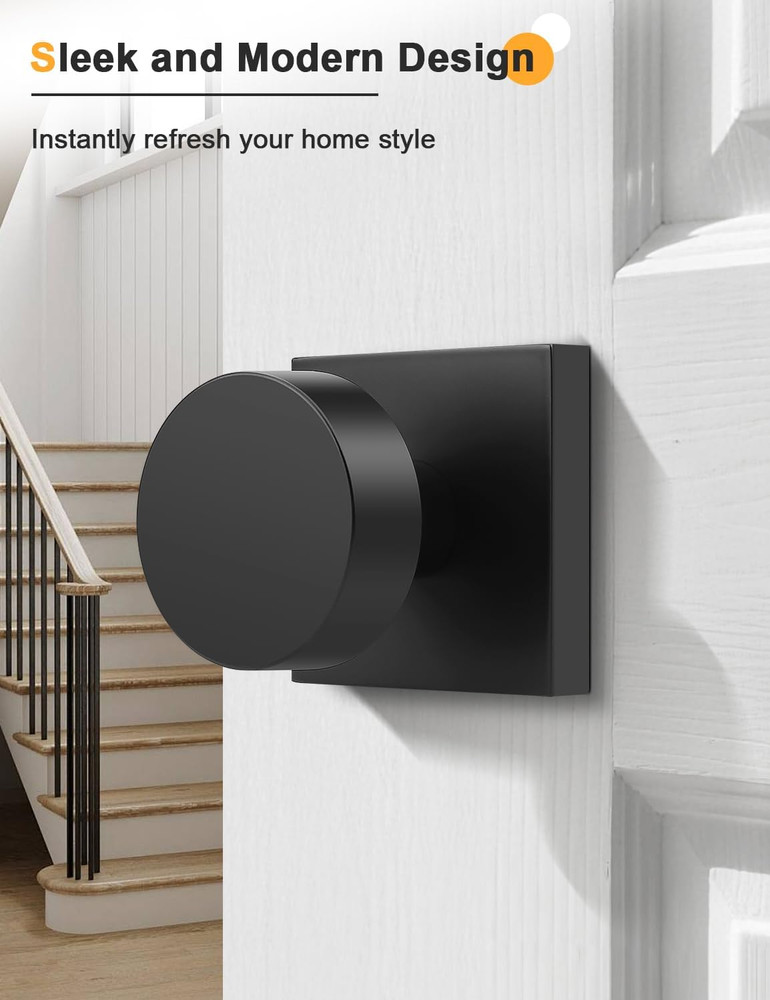 Matte Black Door Knobs with Square Rosette - 10 Pack, Heavy Duty Handles