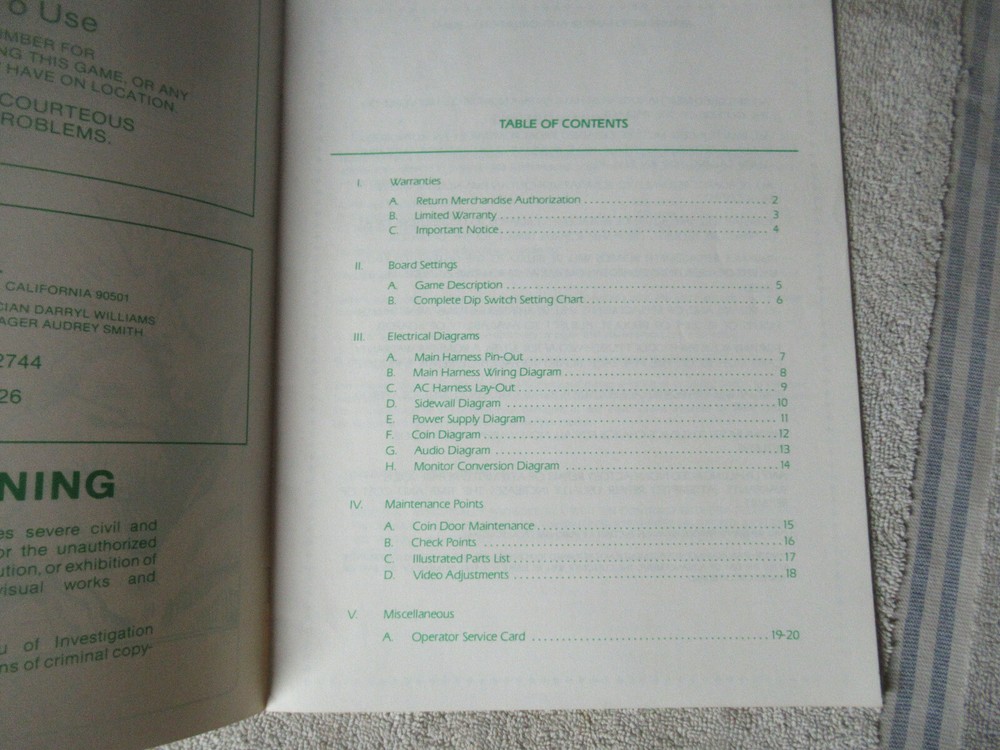 original FINAL BLOW ROMSTAR video game arcade owners manual