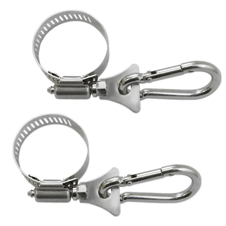 2pc Stainless Steel Adjustable Clamps with Carabiner Clips for Flag Pole Display