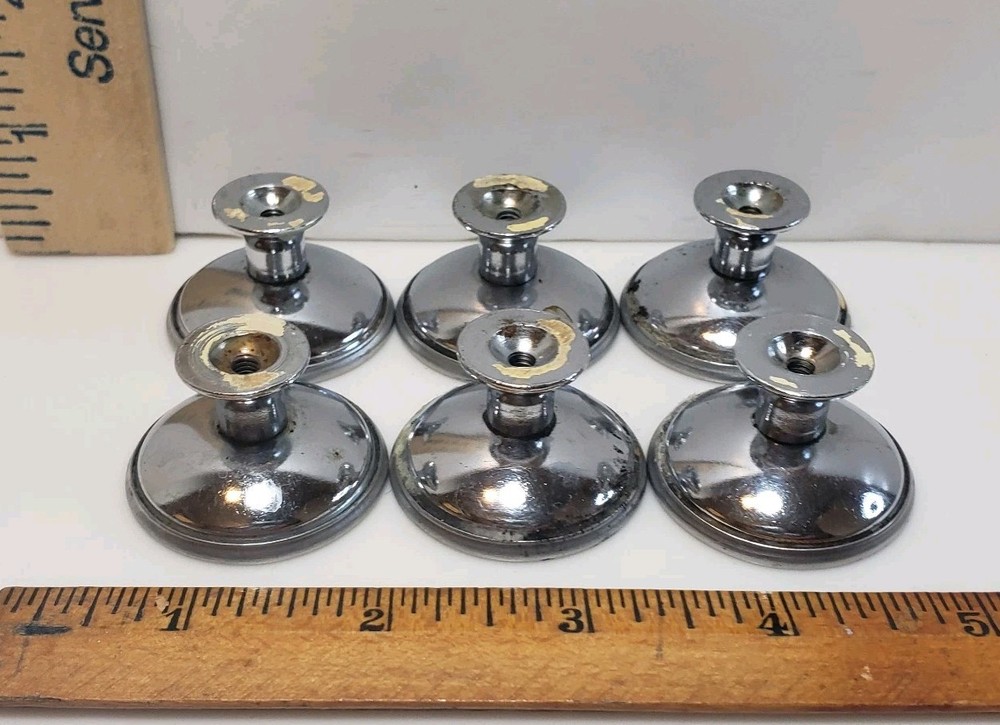 Chrome Cabinet Drawer Pull Knobs Mid Century 1. 5" Diameter Lot Set 6 Vintage
