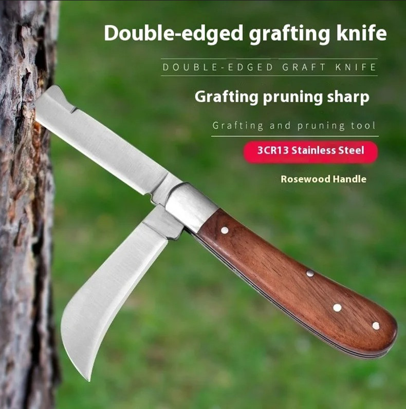 1pc Folding Grafting Knife Professional Pruning Cutter with Wooden Handle - NEW