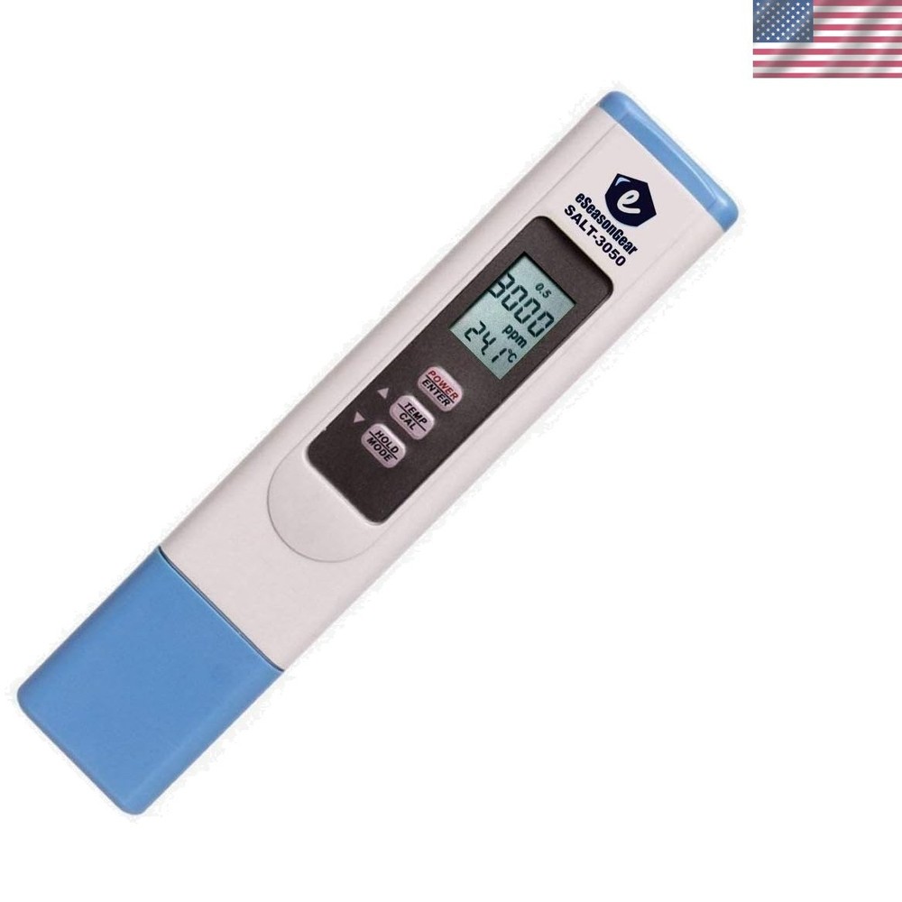 Digital Salinity PPM Temperature Meter - Waterproof for Saltwater Pools & Ponds