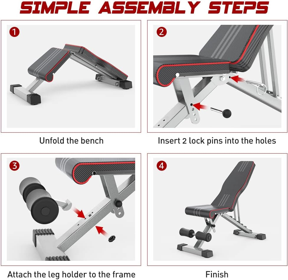 Workout Exercise Adjustable Foldable Weight GYM Bench Heavy-Duty Steel 660 Lbs.