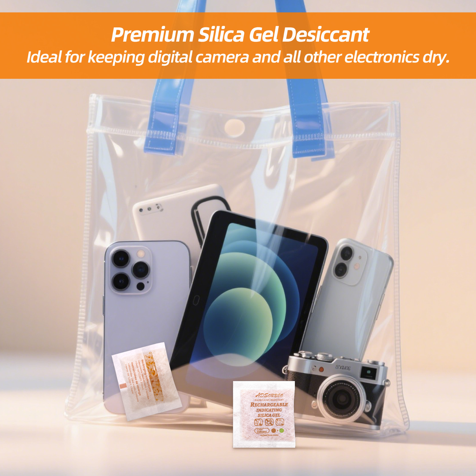 [5 Gram 50 Packages] Adsorbco Rechargeable 20% Orange + 80% White Silica Gel