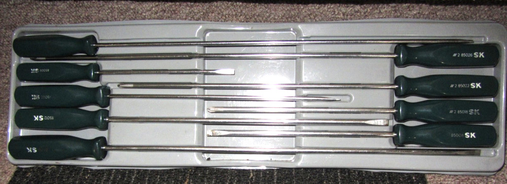 S-K Tools 9pc SureGrip Long Screwdriver/Phillips Head Set Magnetic Tip Nice!